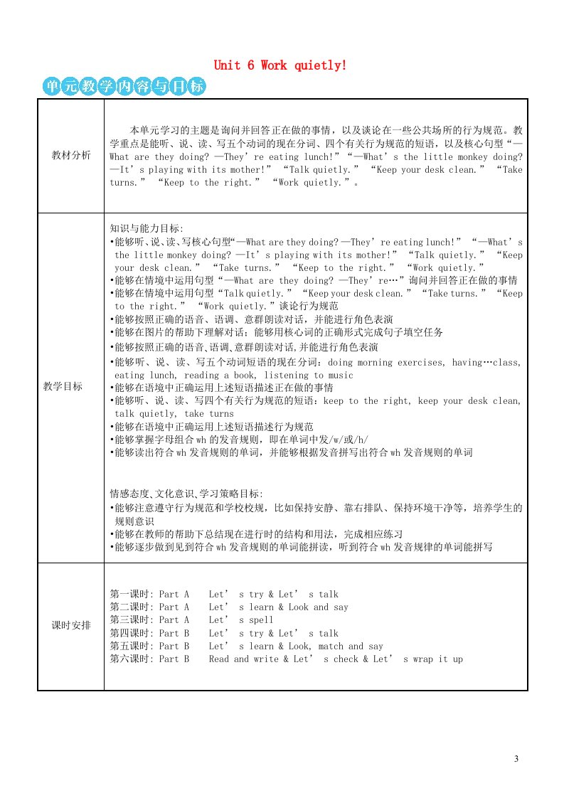 2023五年级英语下册Unit6Workquietly第一课时配套教案人教PEP