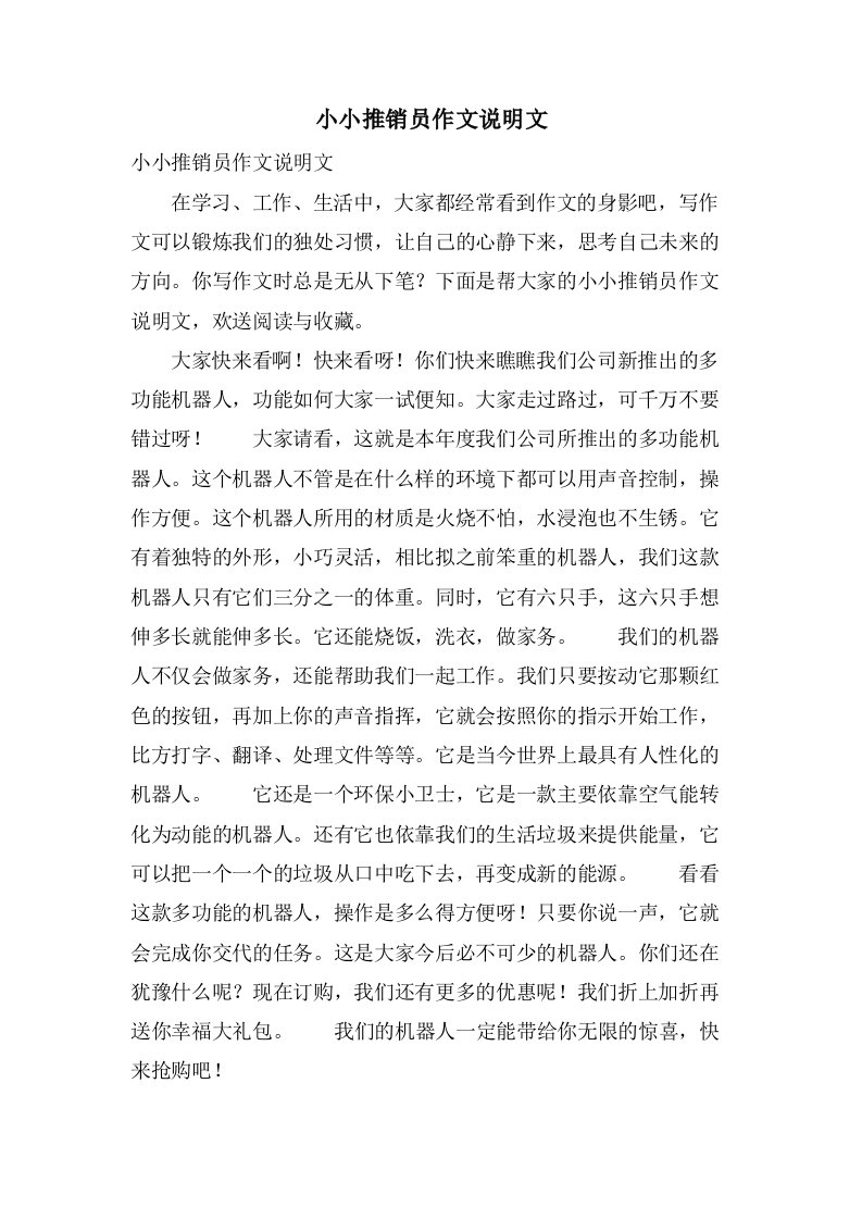 小小推销员作文说明文