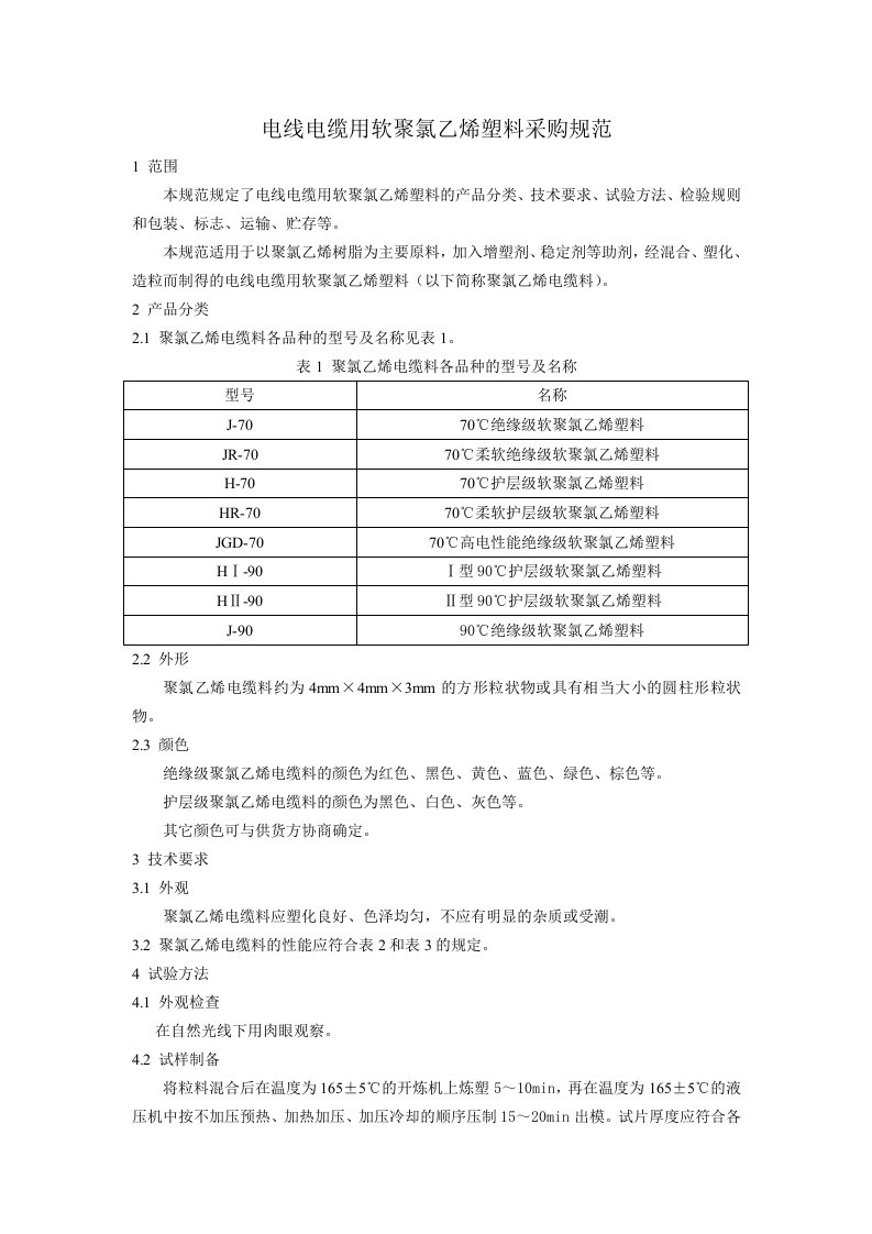 PVC电缆料采购规范1