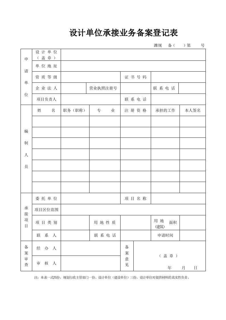 设计单位承接业务备案登记表