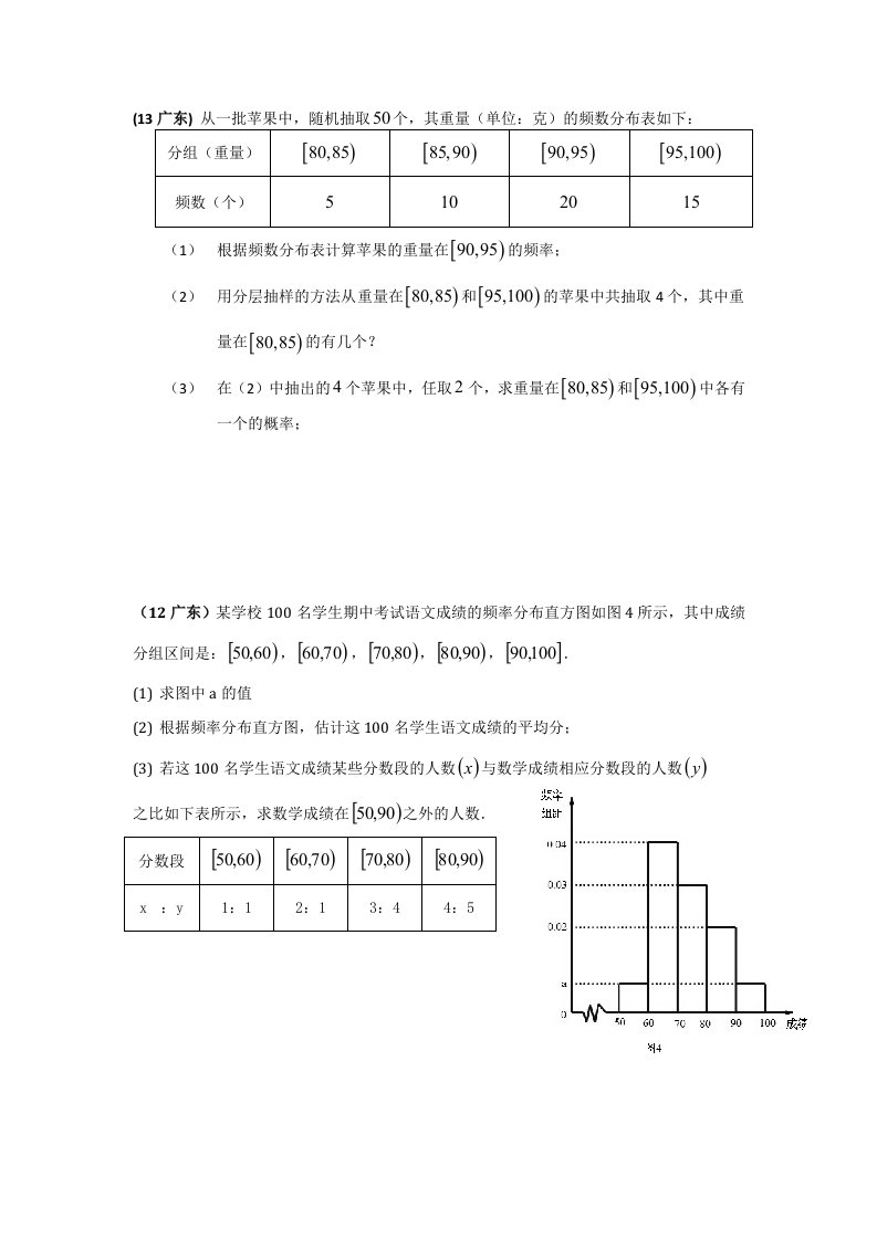 广东历年高考概率大题汇总