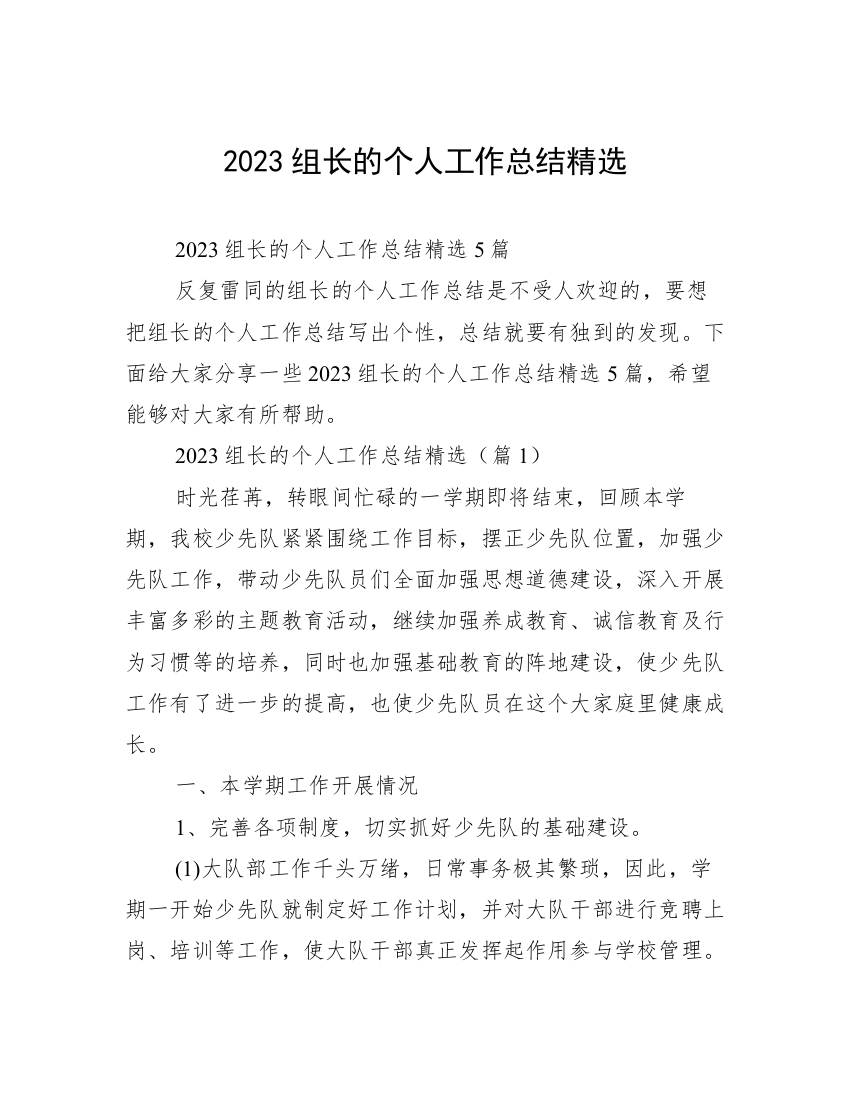 2023组长的个人工作总结精选