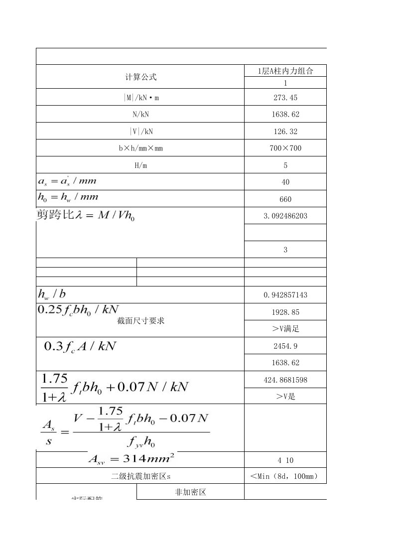 施工组织-柱抗震斜截面受剪承载力计算