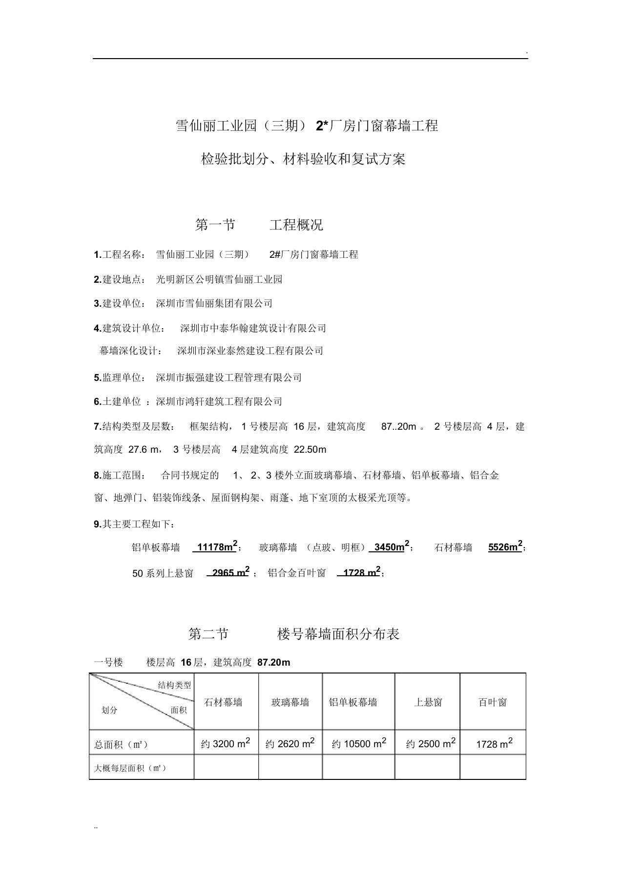 幕墙工程检验批划分材料验收和复试方案