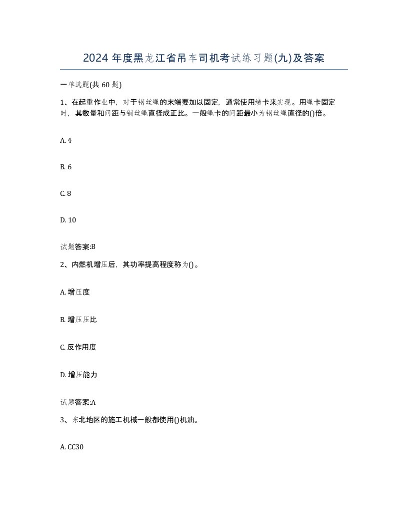 2024年度黑龙江省吊车司机考试练习题九及答案