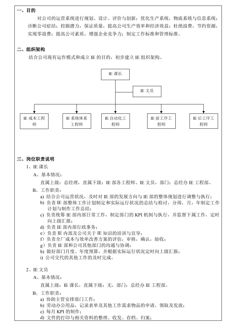 IE岗位职责与绩效说明