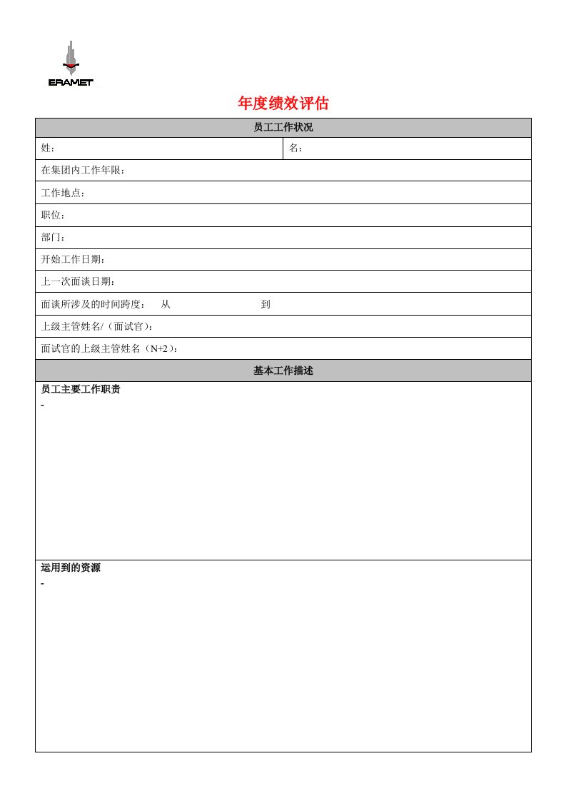 精选某外资企业年度绩效评估表