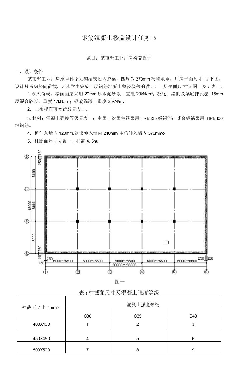 钢筋混凝土楼盖设计任务书