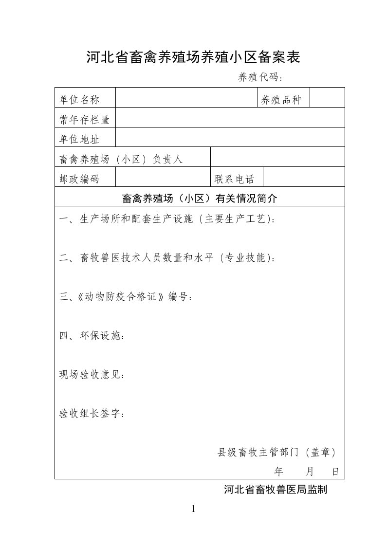 河北省畜禽养殖场养殖小区备案表