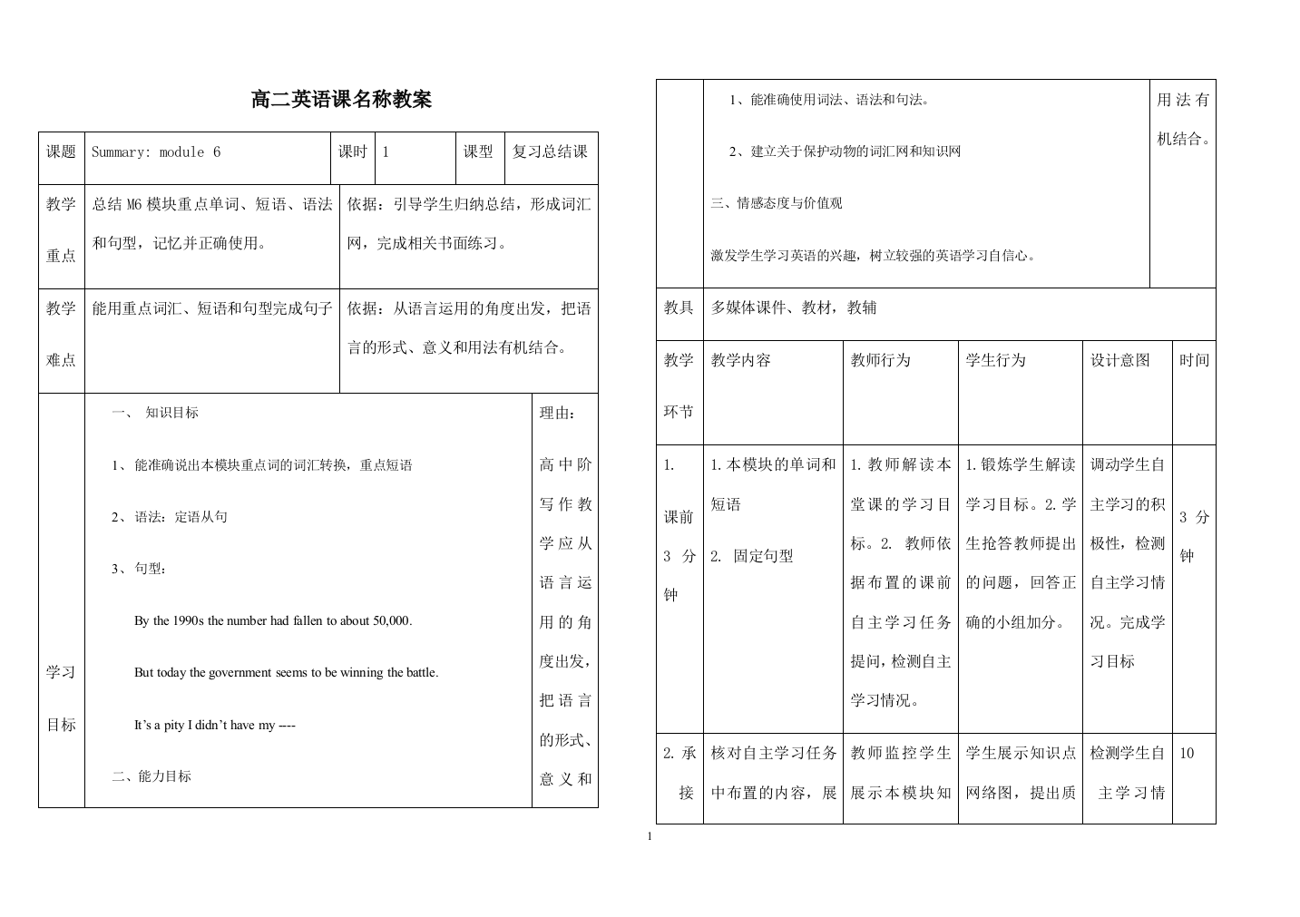 教案Module6AnimalsinDangerSummaryWord版含答案