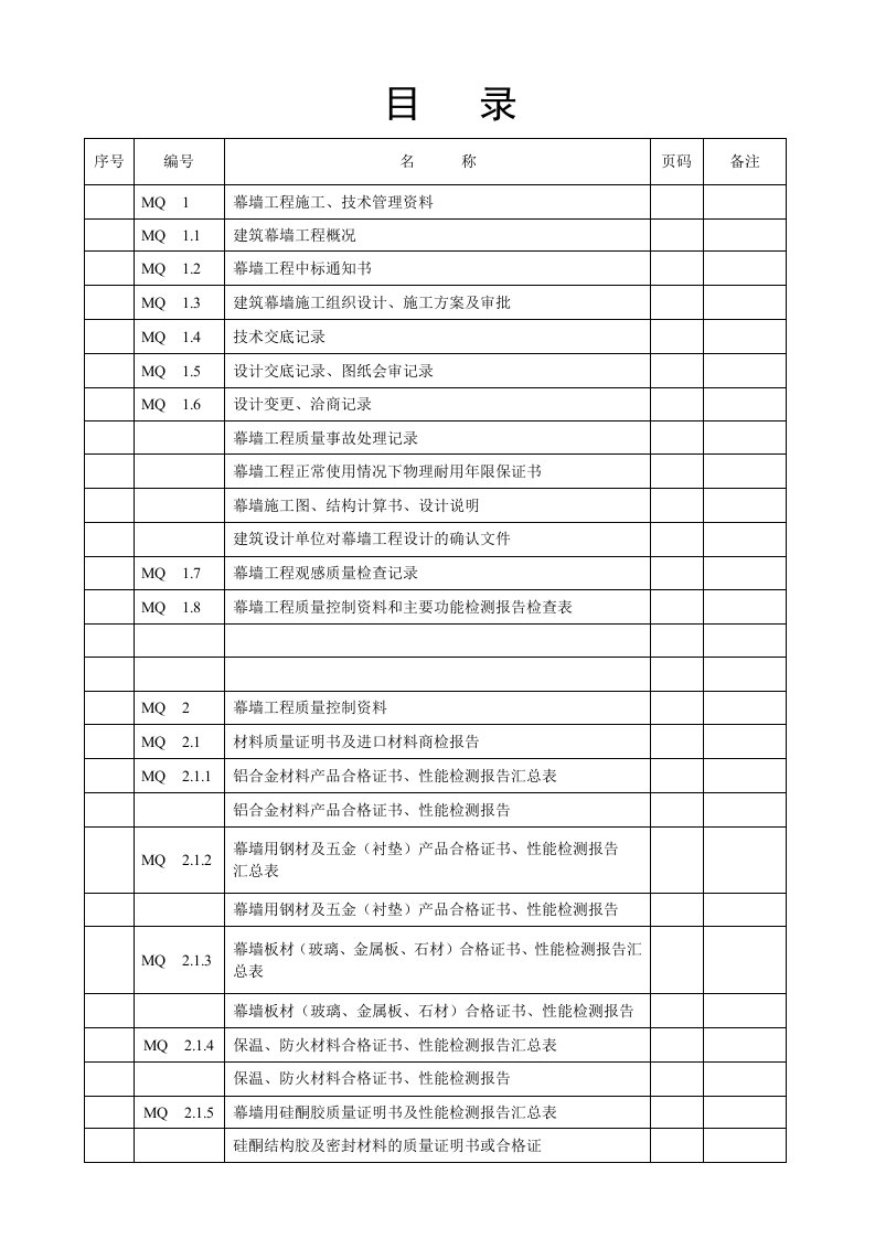 工程质量-建筑工程质量验收资料MQ幕墙