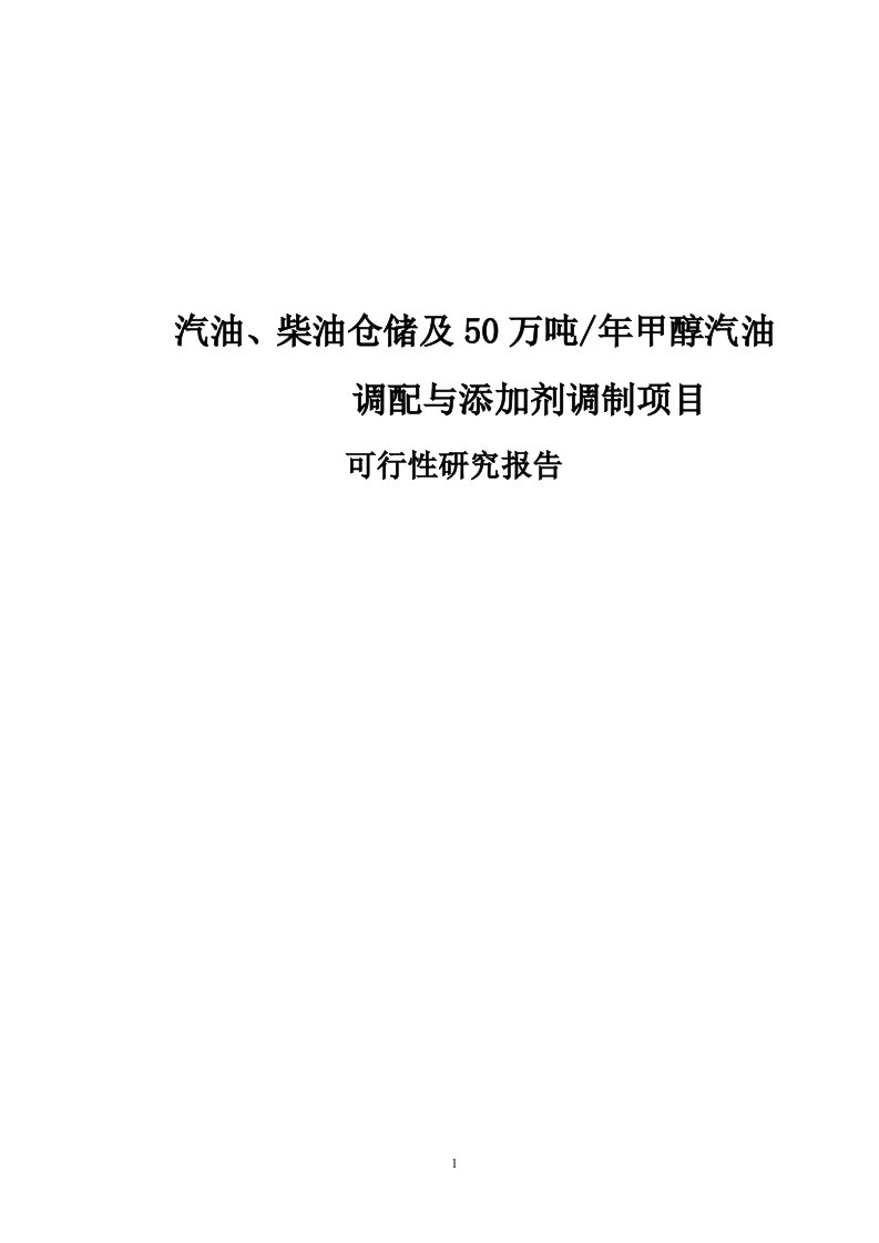 汽油、柴油仓储及50万吨年甲醇汽油调配与添加剂调制项目可行性研究报告