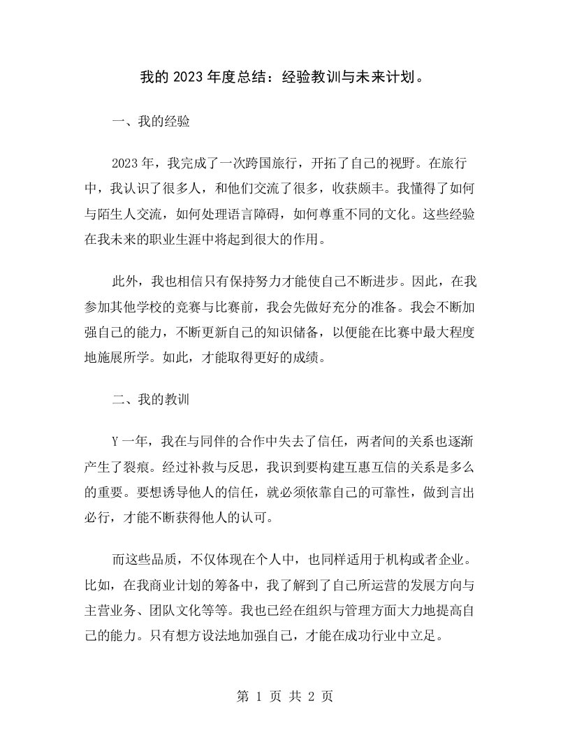 我的2023年度总结：经验教训与未来计划