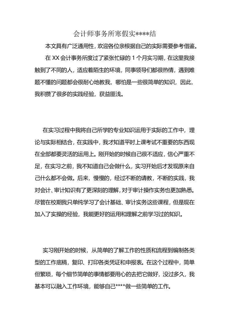 会计师事务所寒假实----结