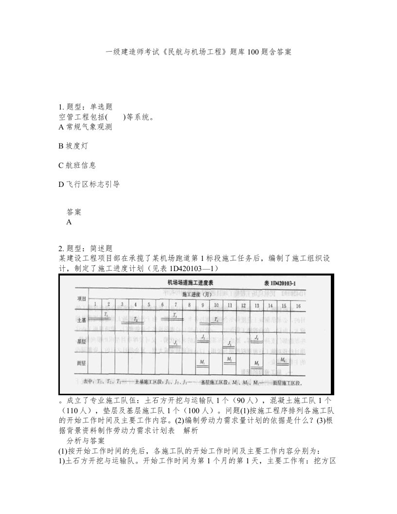 一级建造师考试民航与机场工程题库100题含答案测验386版