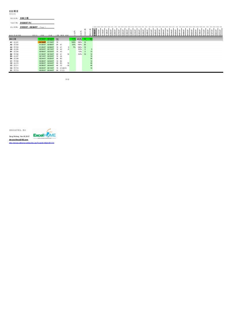 Excel甘特图模板进度计划甘特图全自动生成