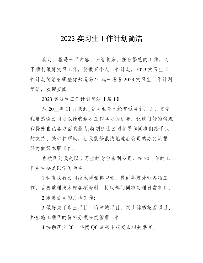 2023实习生工作计划简洁