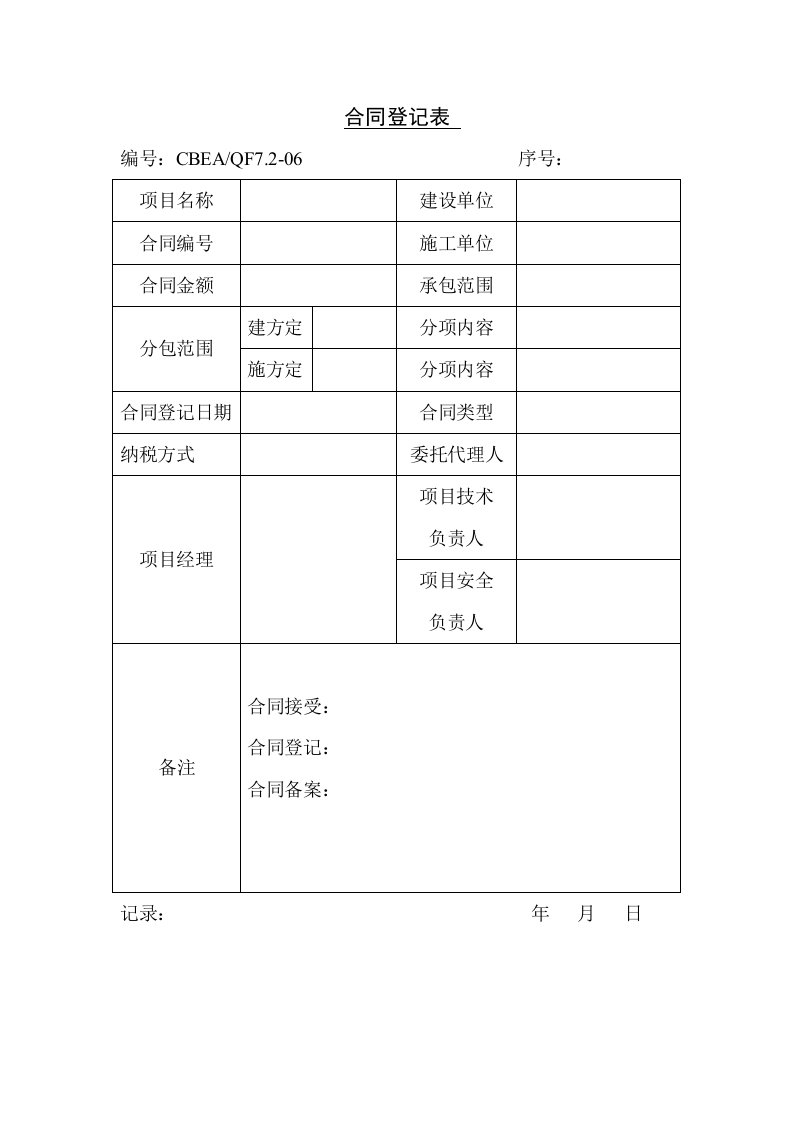 合同登记表