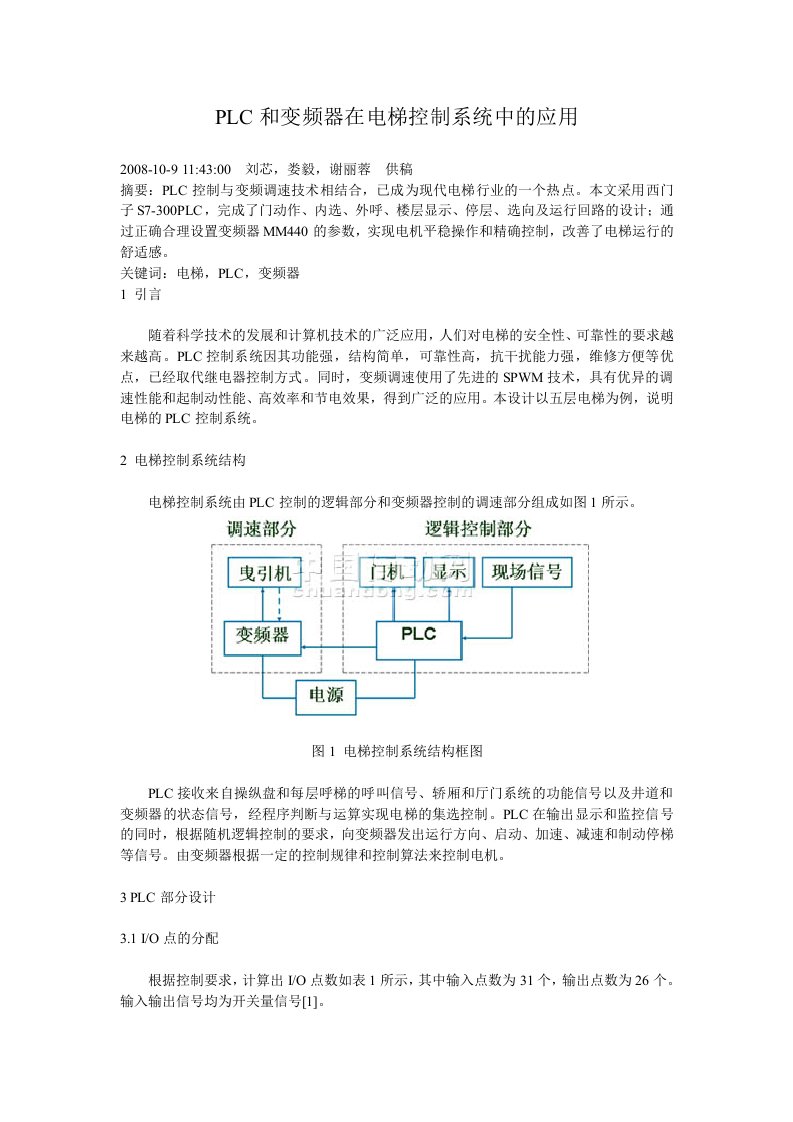 PLC和变频器在电梯控制系统中的应用