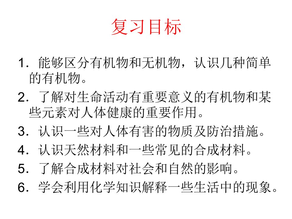 九年级化学第十二单元化学与生活复习ppt课件