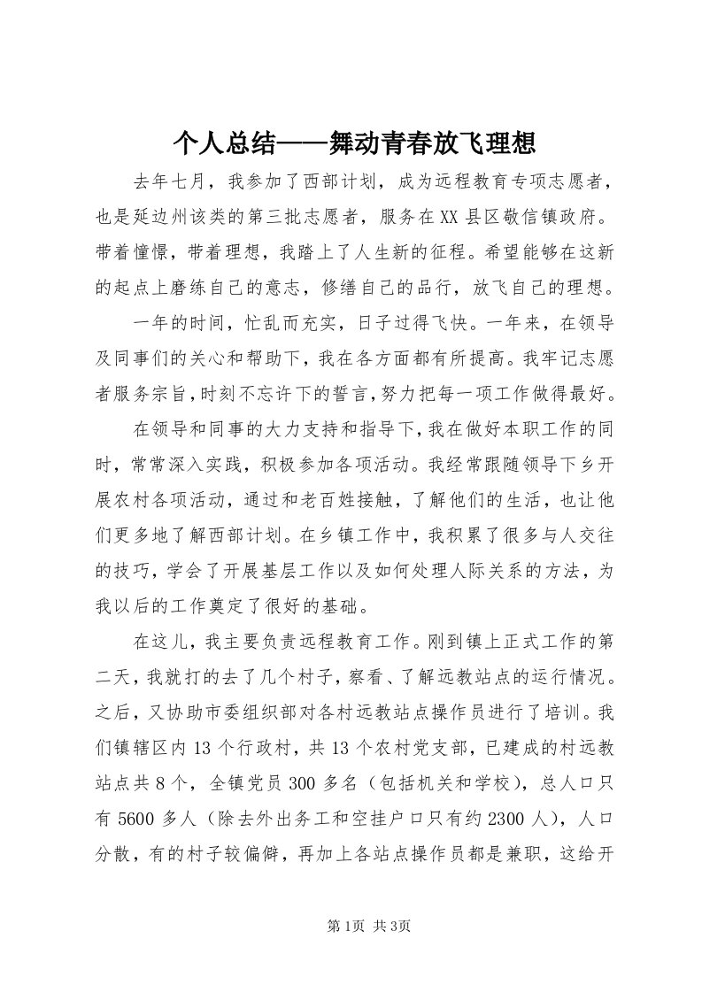 个人总结——舞动青春放飞理想