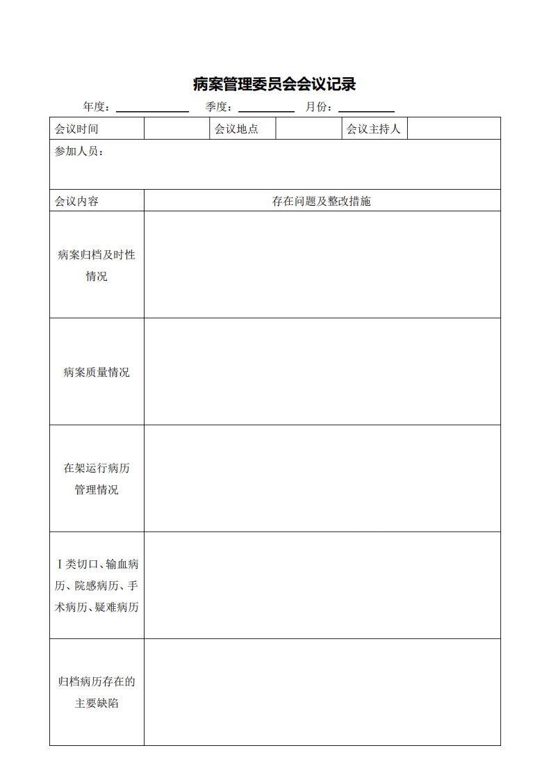 病案管理委员会会议记录模板