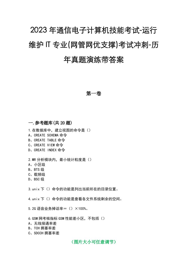 2023年通信电子计算机技能考试-运行维护IT专业(网管网优支撑)考试冲刺-历年真题演练带答案