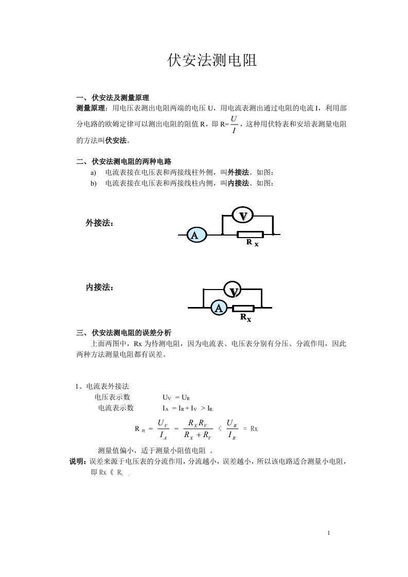 伏安法测电阻专题