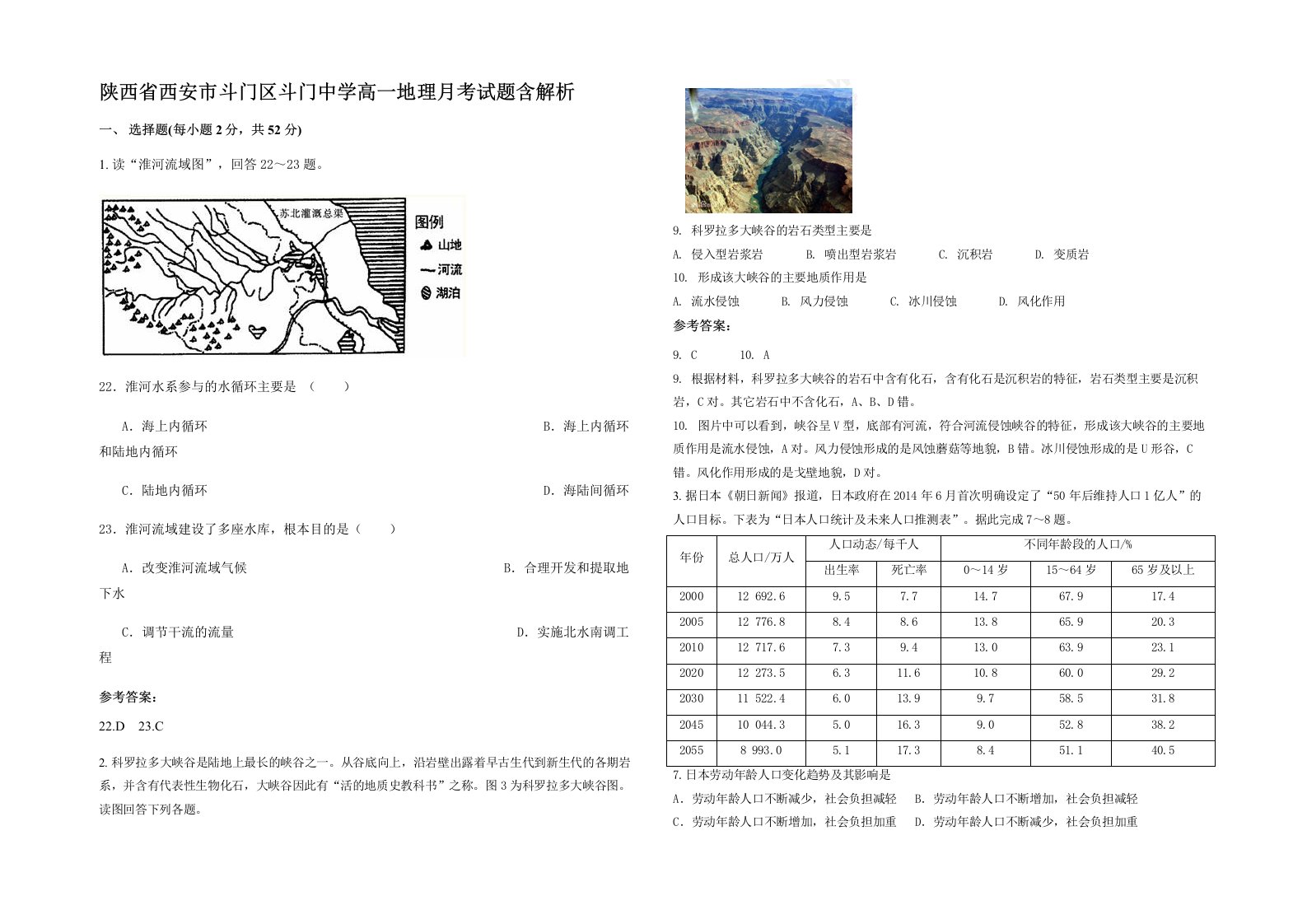 陕西省西安市斗门区斗门中学高一地理月考试题含解析