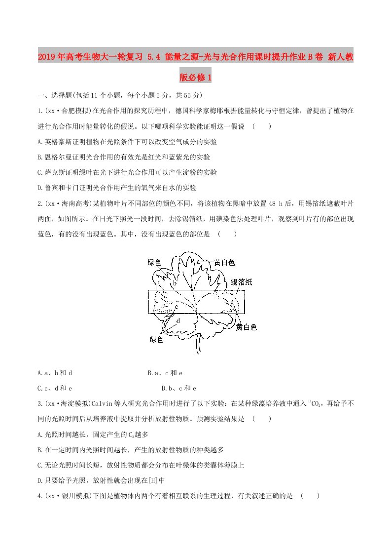 2019年高考生物大一轮复习