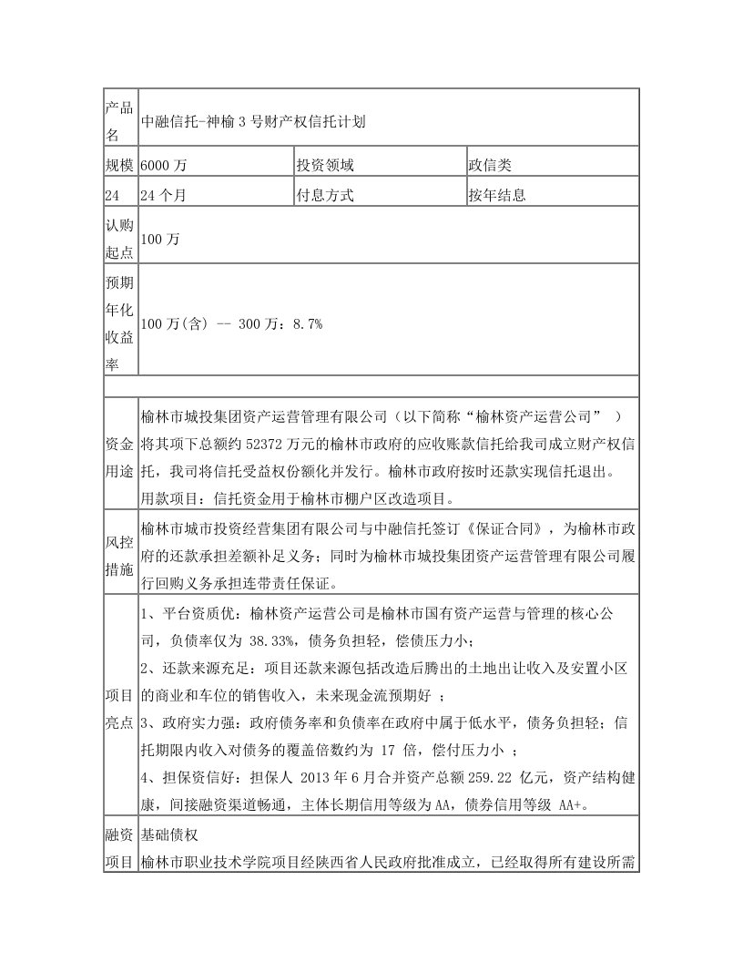 中融信托-神榆3号财产权信托计划