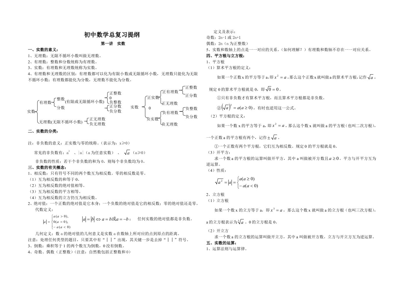 初中数学总复习提纲