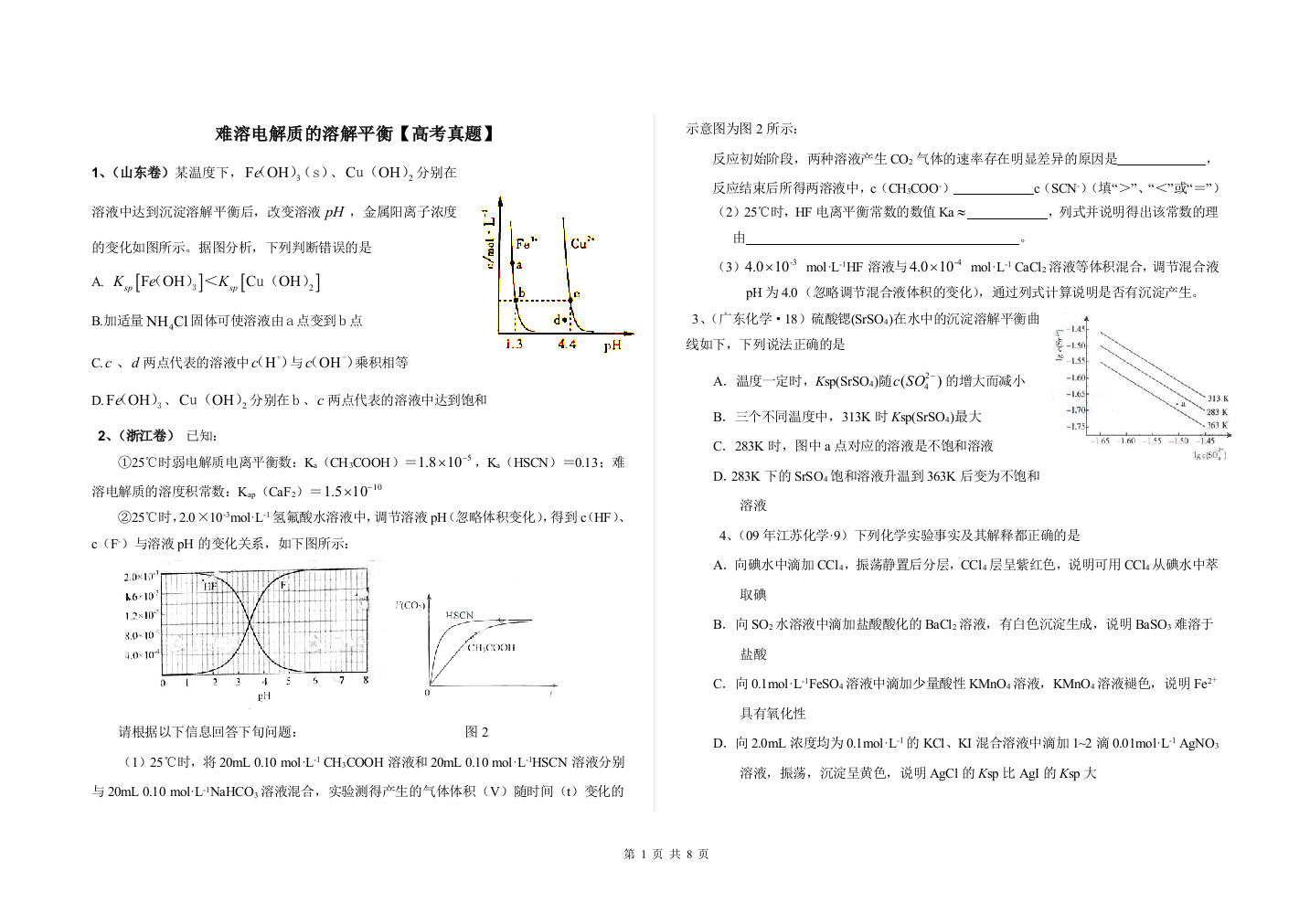 2012：难溶电解质的溶解平衡：学生版