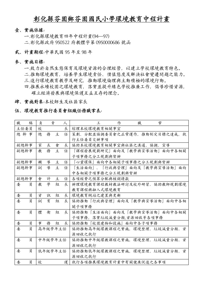 彰化县芬园乡芬园国民小学环境教育中程计画