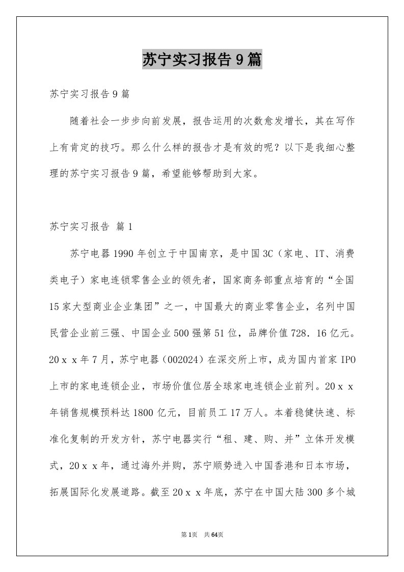 苏宁实习报告9篇