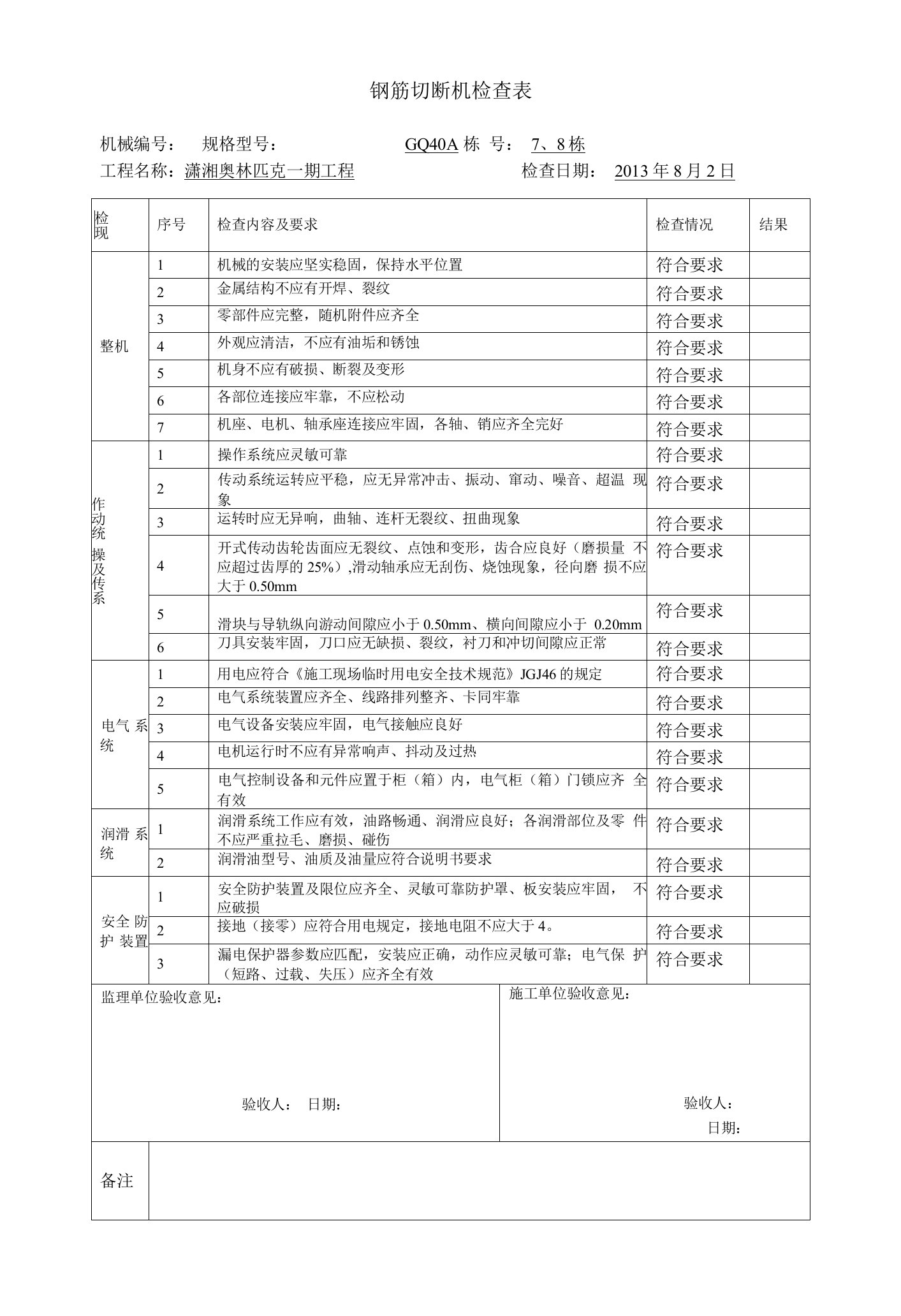 钢筋切断机检查表