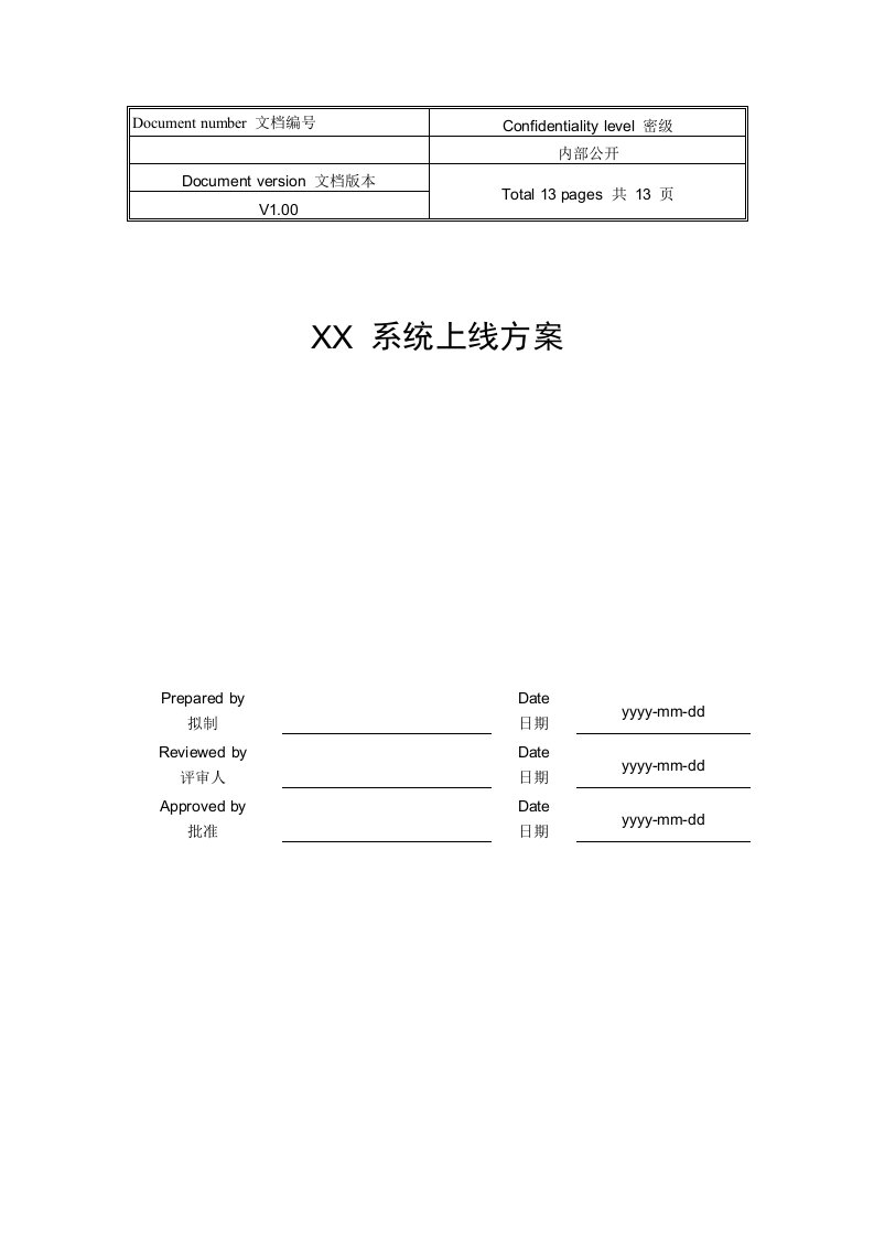 系统上线方案模板