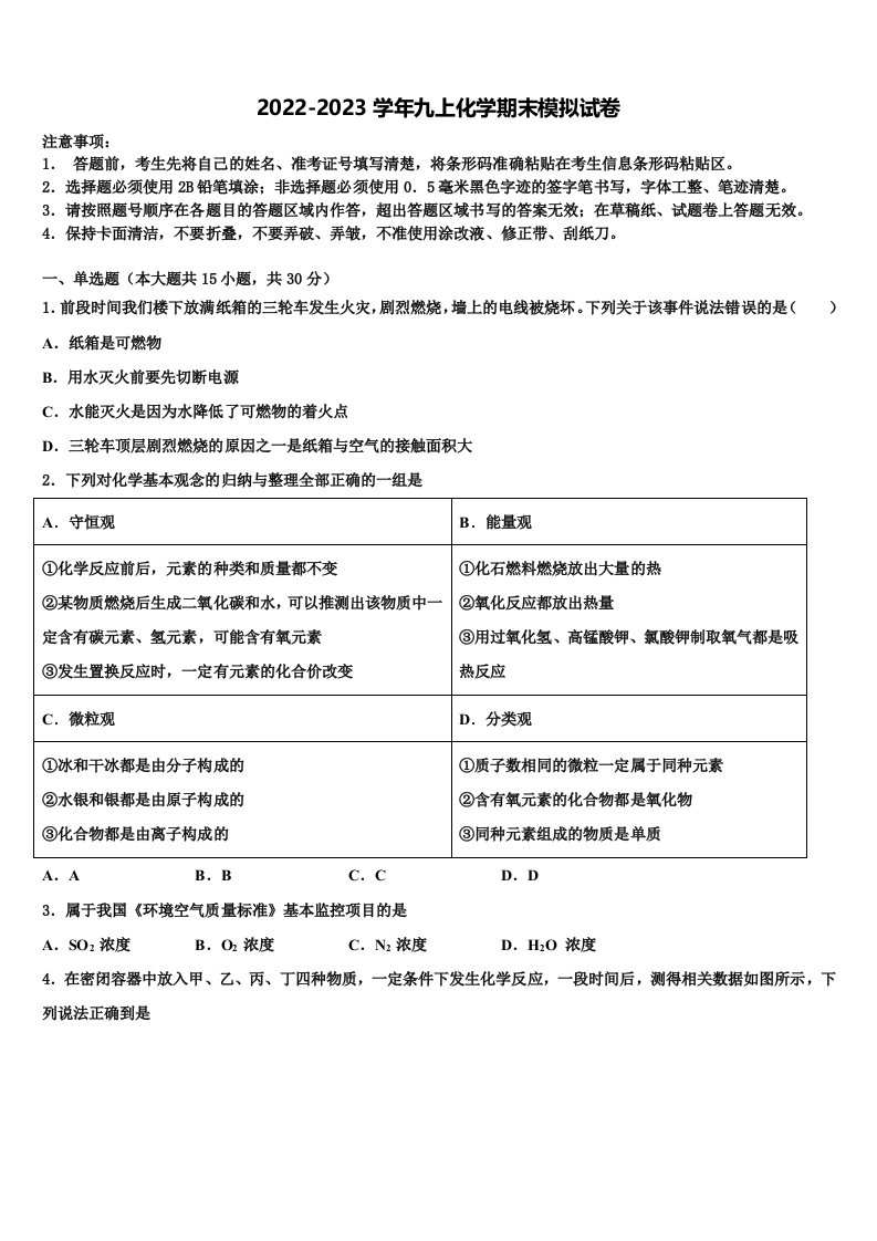 2022-2023学年福建省莆田市涵江区九年级化学第一学期期末联考试题含解析