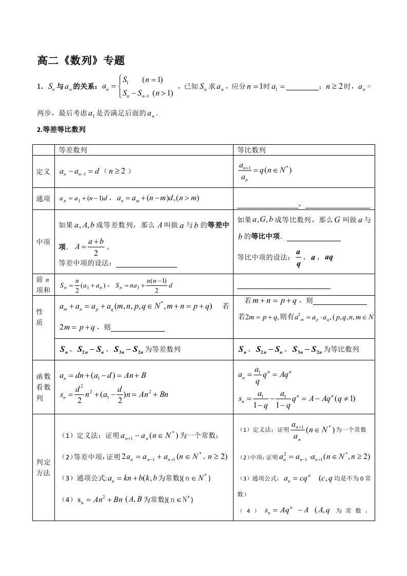 高二数学数列练习题(含答案)