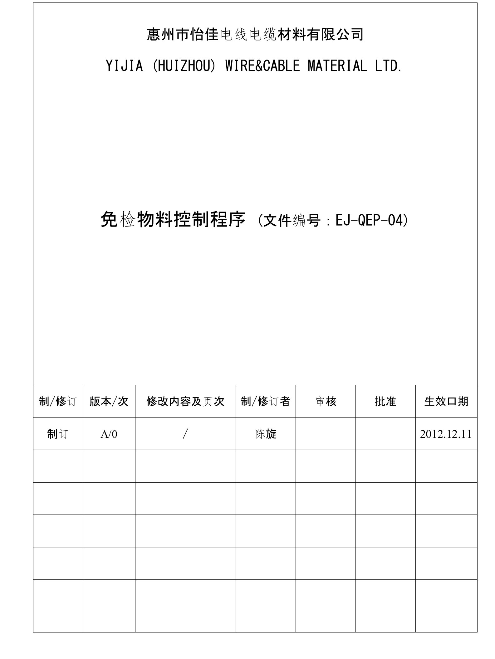 免检物料控制程序