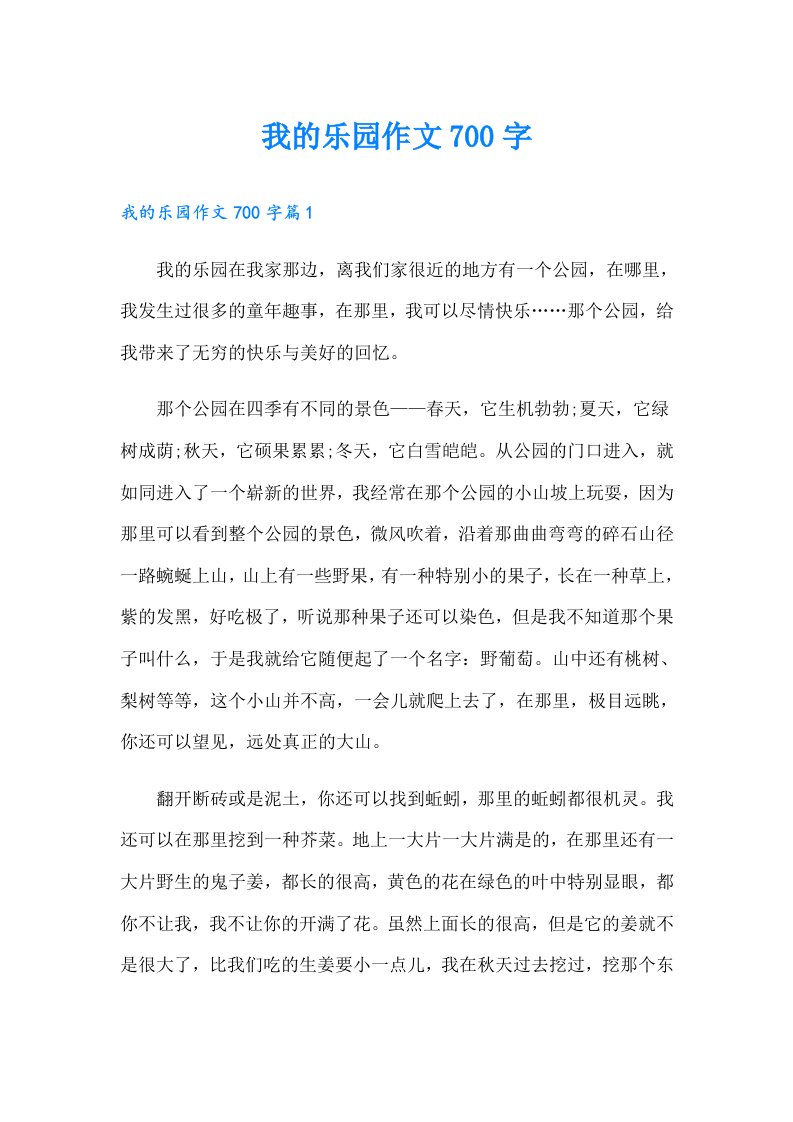 我的乐园作文700字