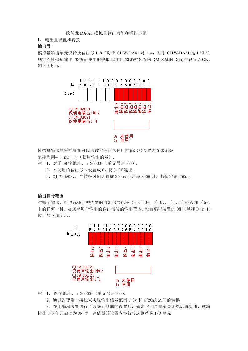 欧姆龙DA021模拟量输出功能和操作步骤