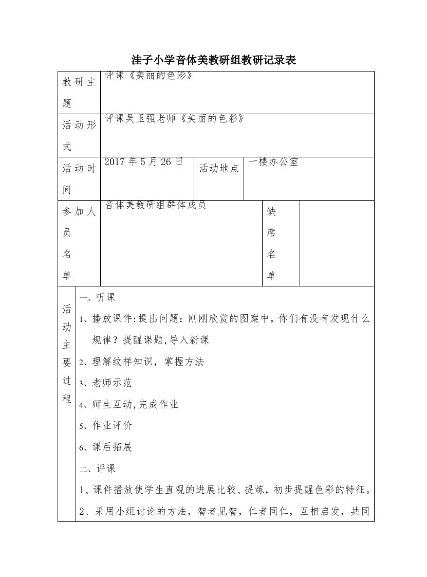 小学美术教研组活动记录表