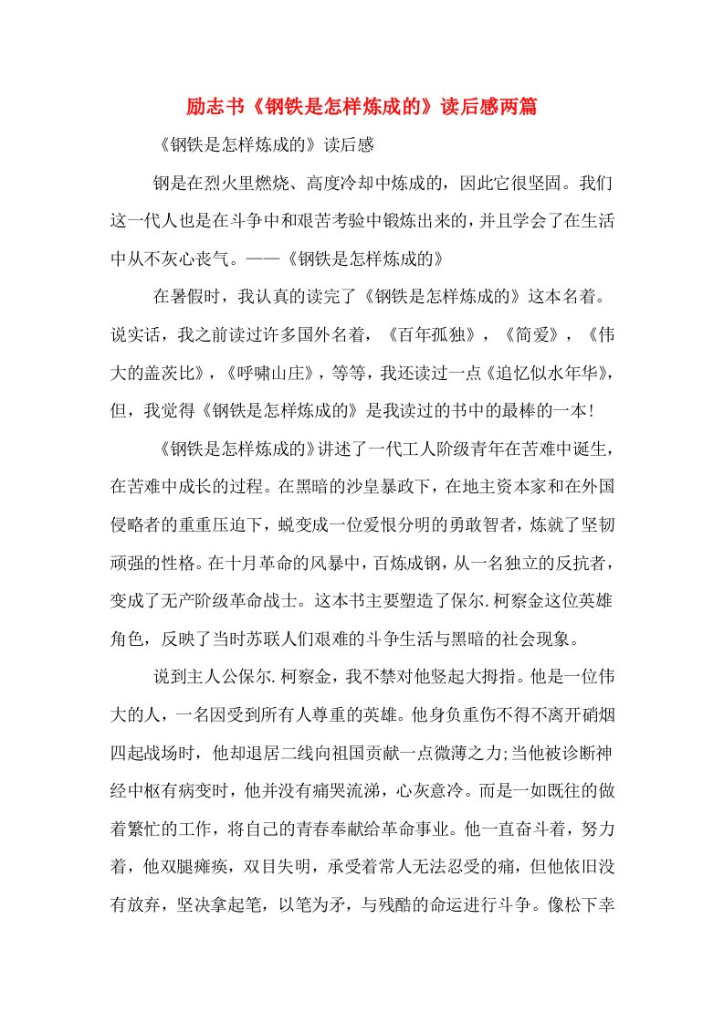 励志书《钢铁是怎样炼成的》读后感两篇