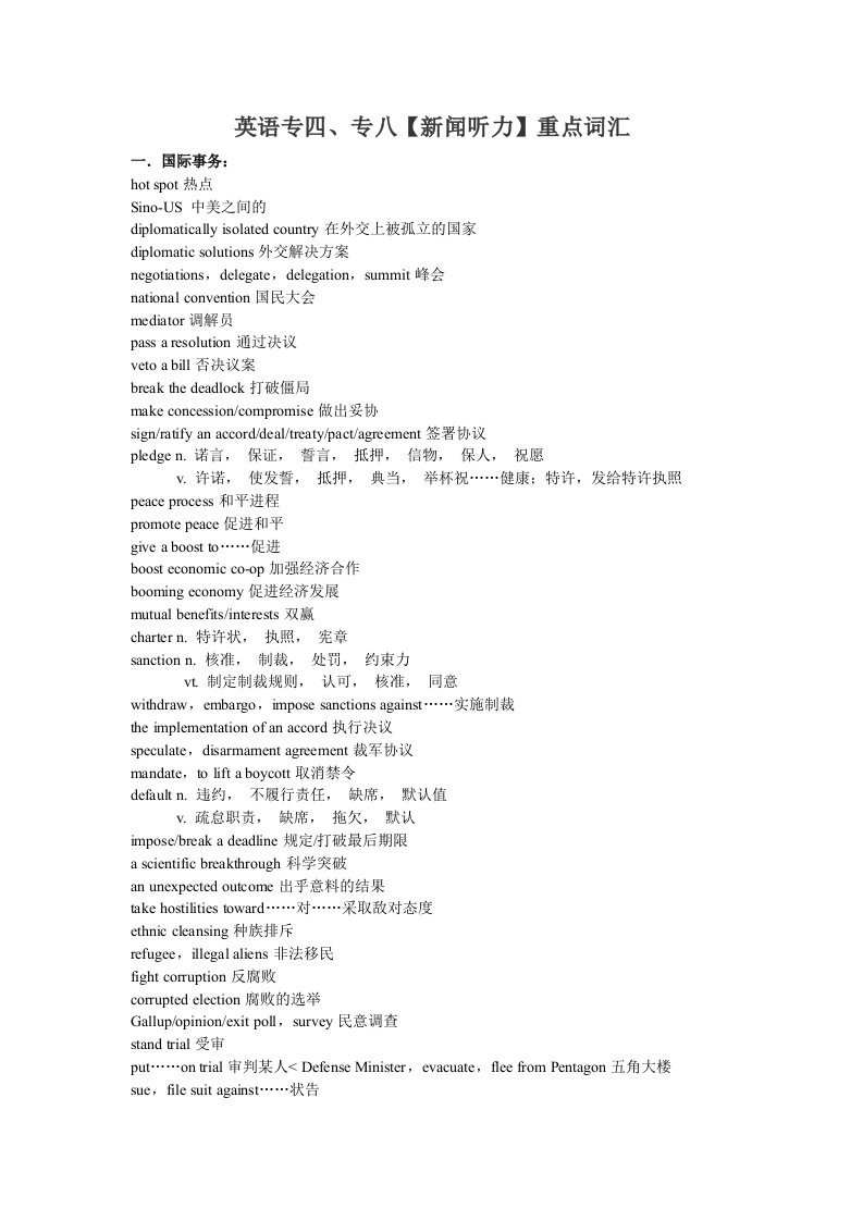 英语专八听力新词汇