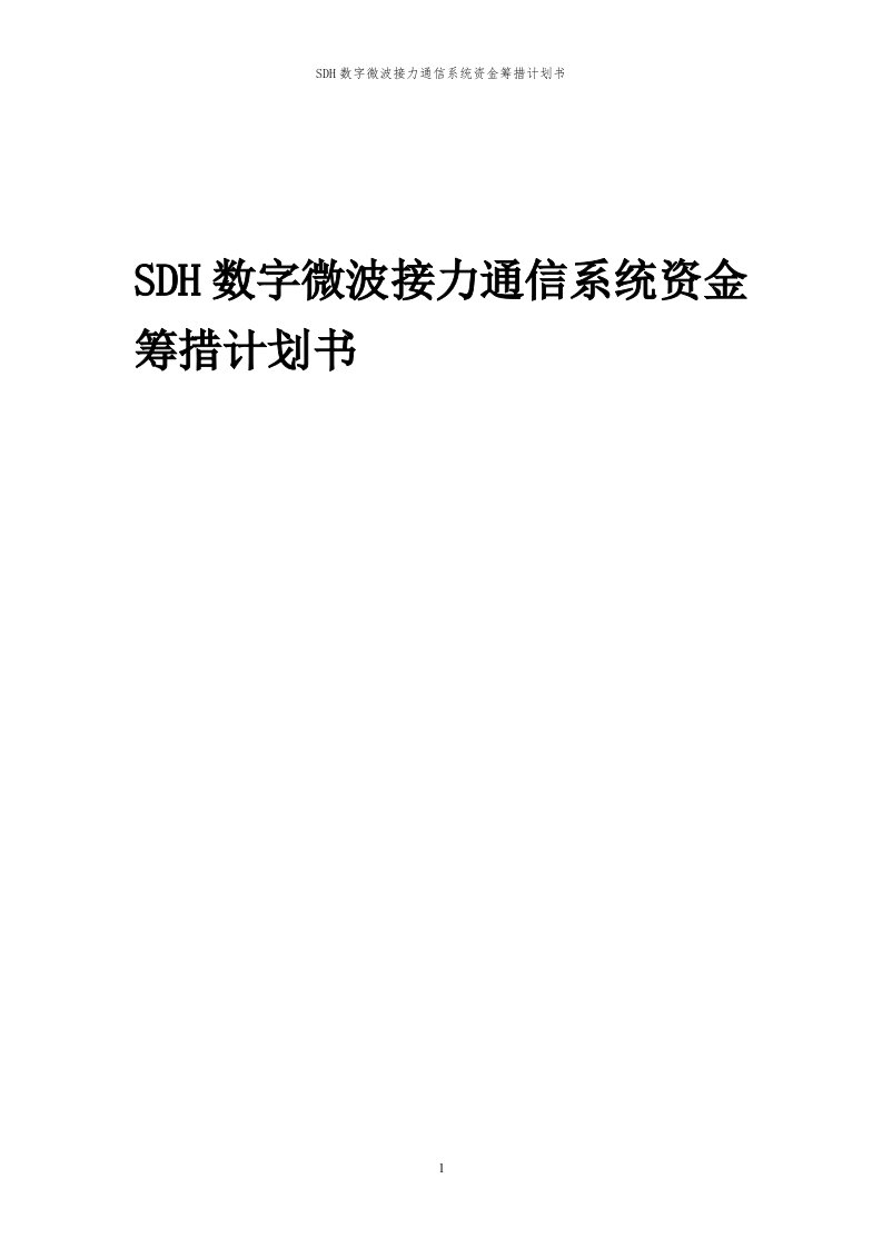 2024年SDH数字微波接力通信系统项目资金筹措计划书代可行性研究报告