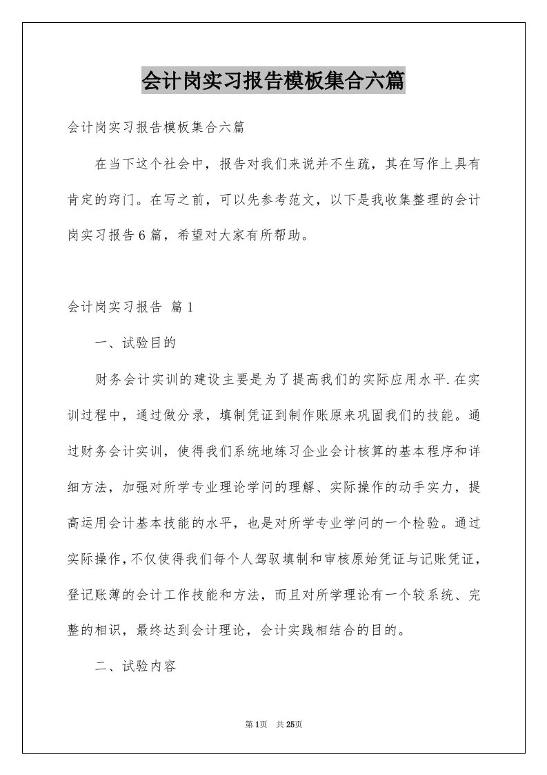 会计岗实习报告模板集合六篇