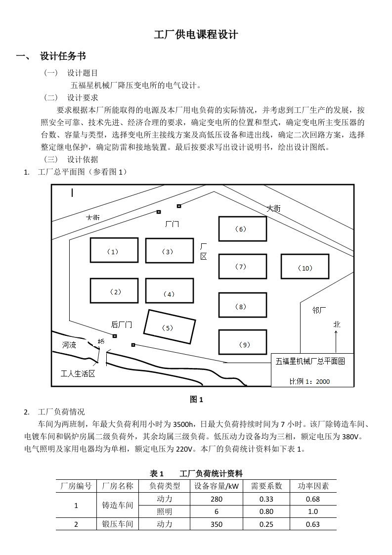 供配电课程设计五福星机械厂降压变电所的电气设计