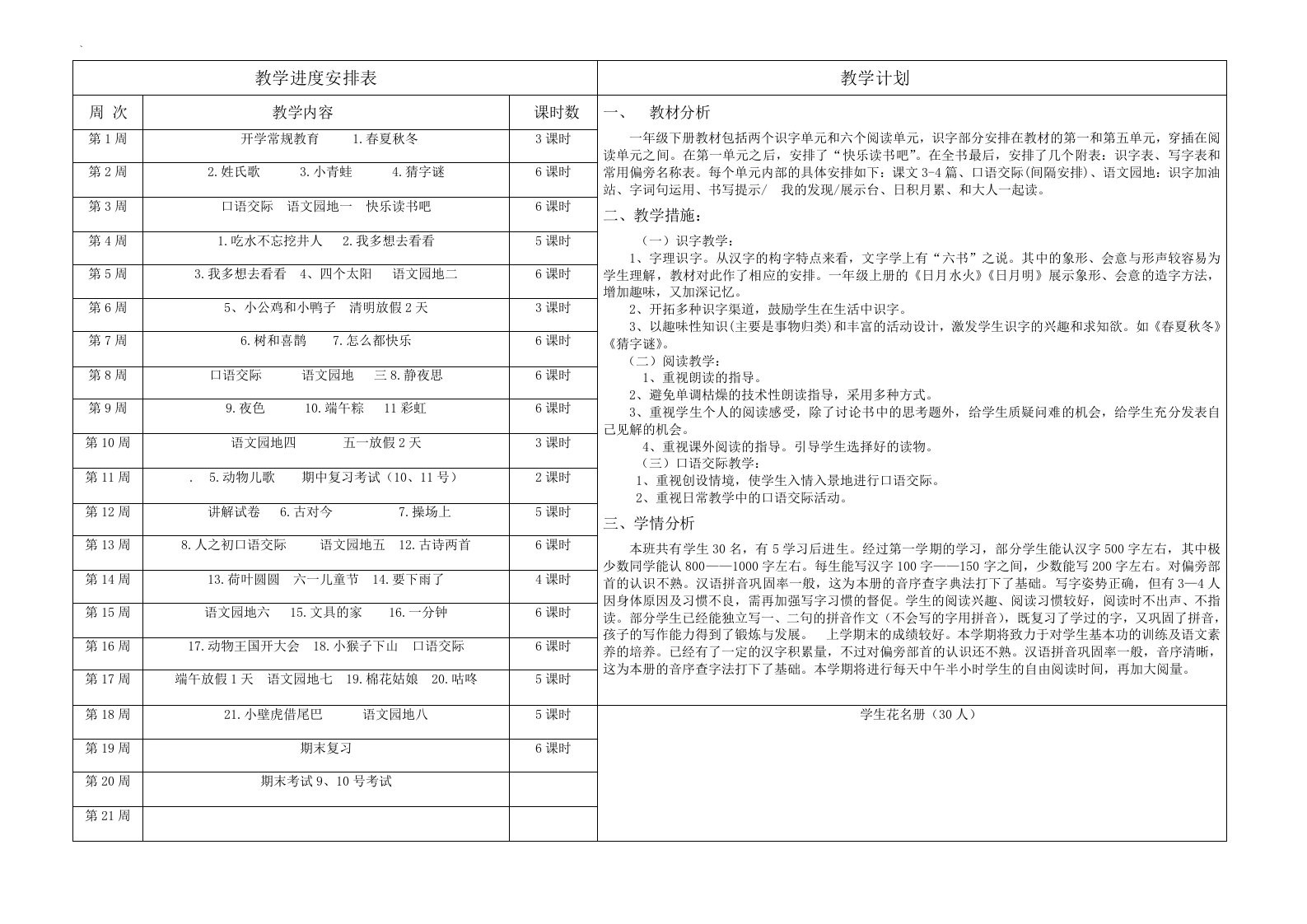 教学进度安排表