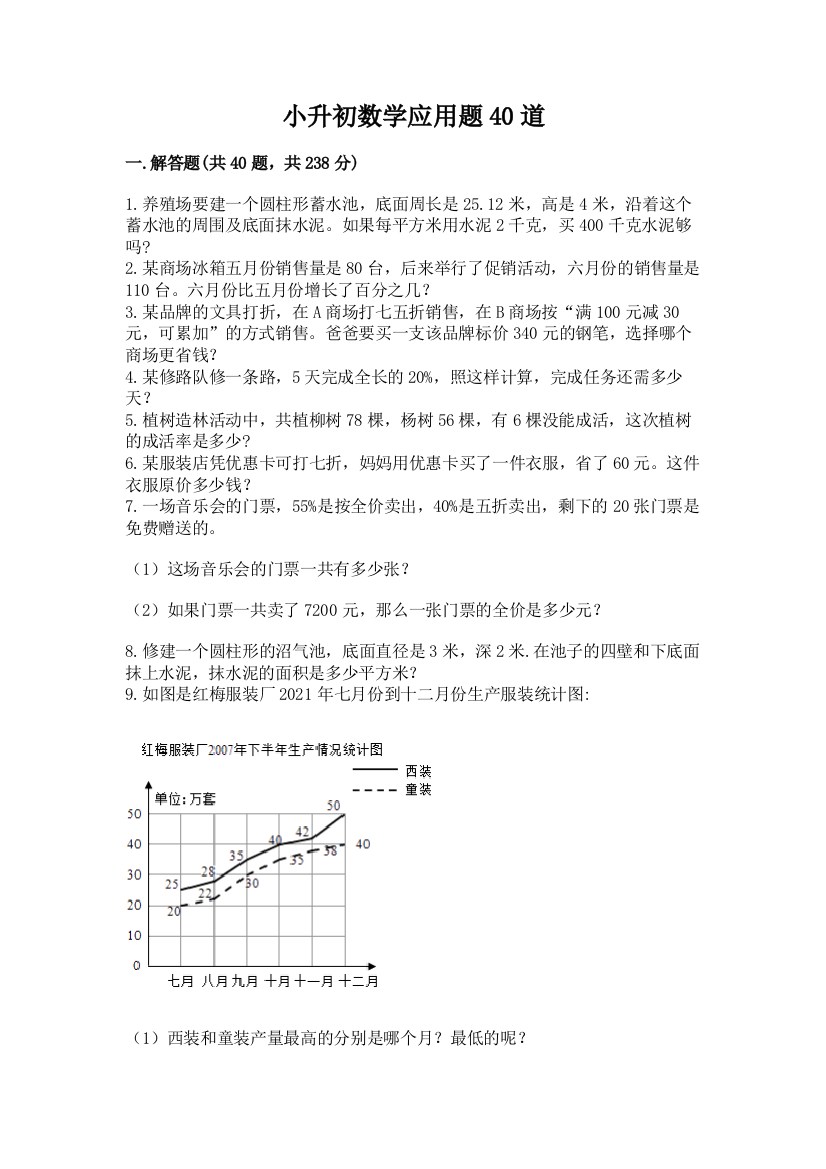 小升初数学应用题40道附参考答案【实用】